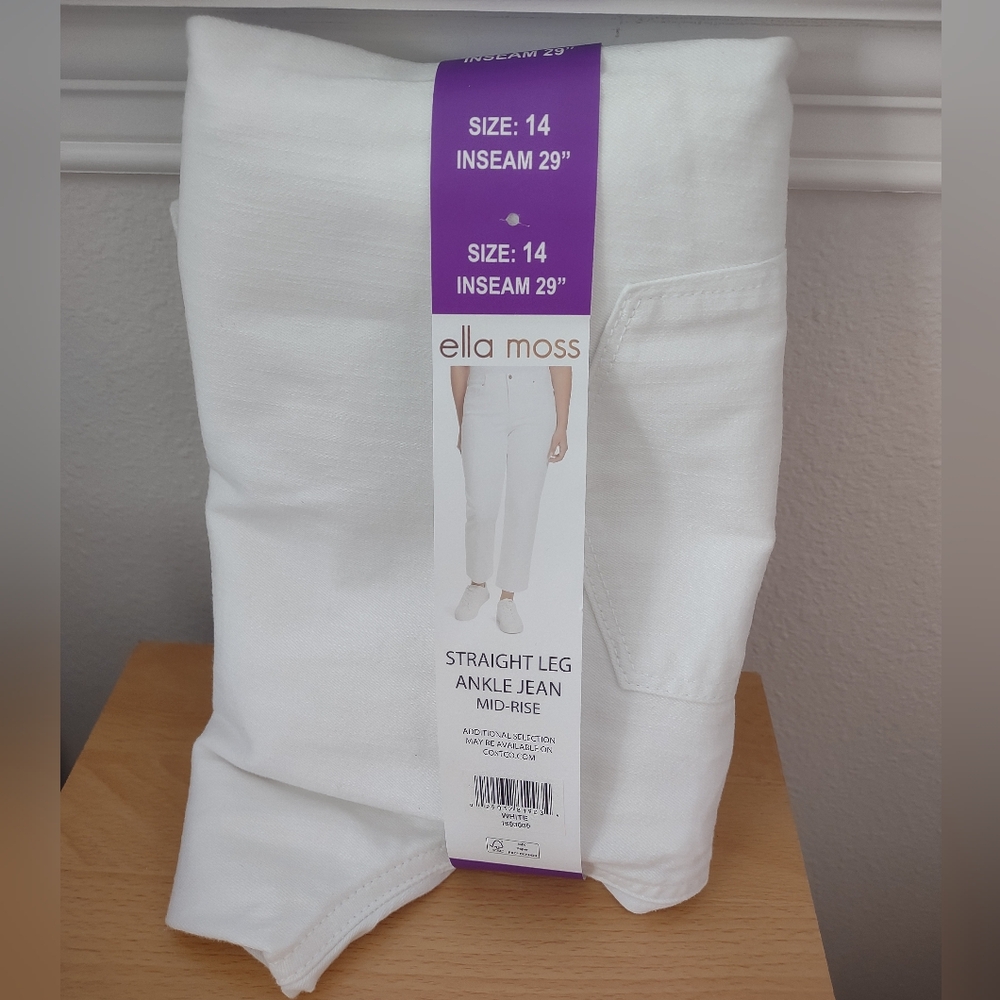 Ella Moss Women's Mid-Rise Straight Leg Ankle White Jeans Size 14